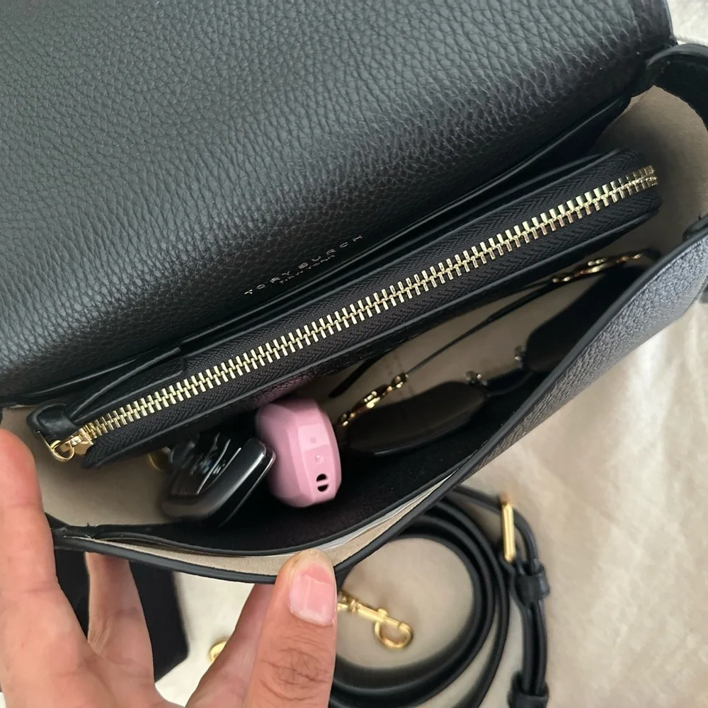 New Tory Burch thea web flap crossbody black